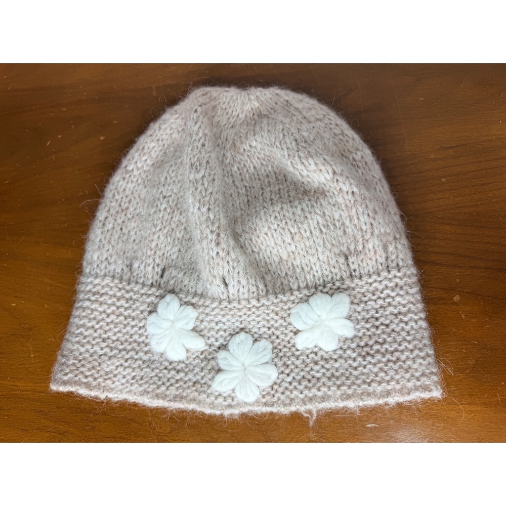 Raffaello Bettini Beanie Hat Winter Women OS‎ Beige Mohair Blend Floral Italy